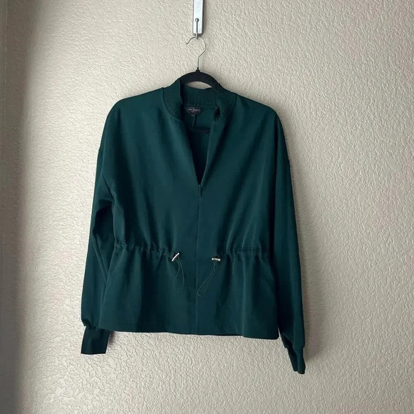 Ted Baker London Bianka Zip-Neck Blouse Size 1 4 Forest Green Mock Neck - Picture 4 of 10